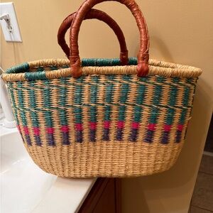 Colorful Handwoven Straw Tote Bag